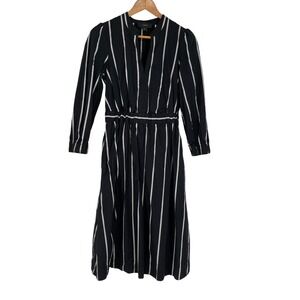 J.‎ Crew Cinched Waist  Cotton Poplin Midi Stripe Dress Size XS Preppy Academia